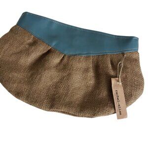 Rachel Elise Burlap & Faux Leather Clutch with Snap Closure
